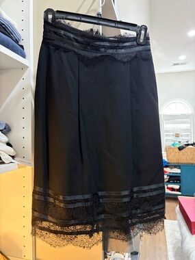 Blumarine Black Midi Skirt with Lace Trim